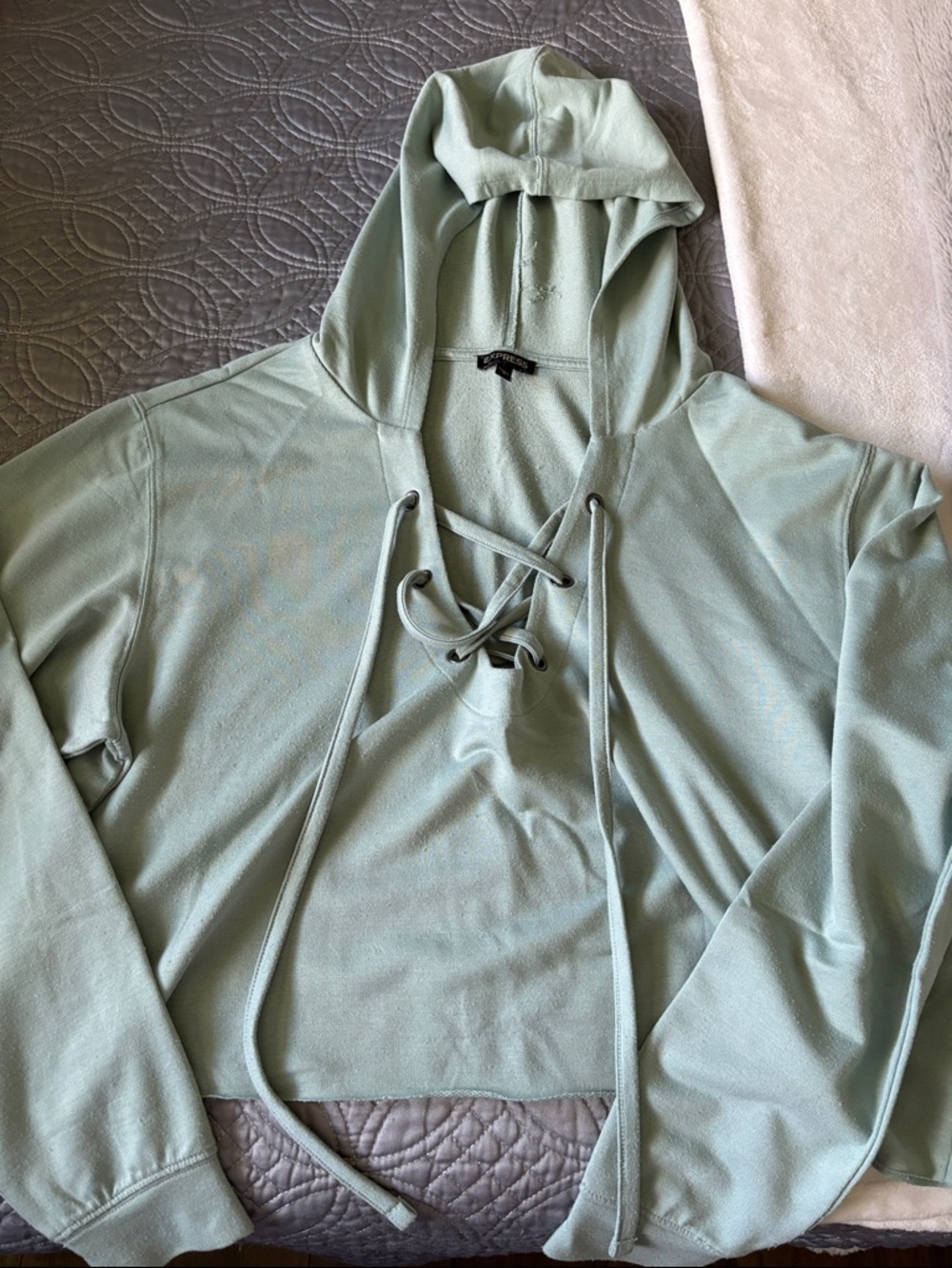 Express Sage Green Lace-Up Hoodie